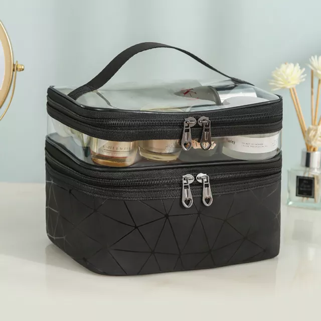 Multifunction Double Transparent Cosmetic Bag Women Make Up Case Big Organize _t