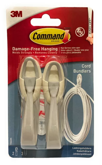 Command Cord Clips Cable Bundlers for Hanging Organising Untidy Wires Pack of 2