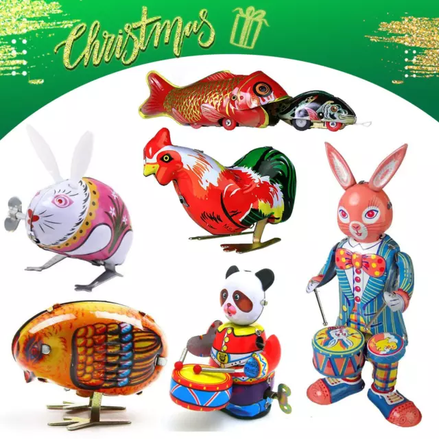 Wind Up Vintage Animal Christmas Gift Retro Tin Toy Mini Collectable Clockwork