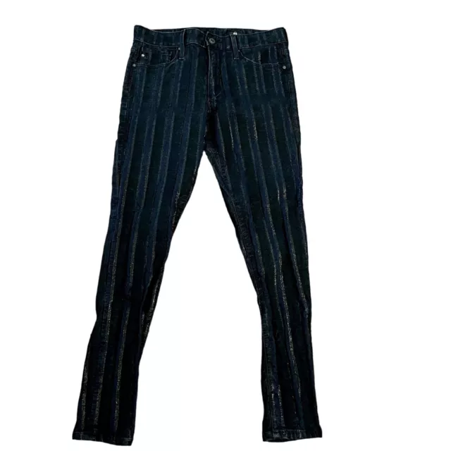 AG Adriano Goldschmied Metallic Stripe Farrah High-Rise Skinny Ankle Jeans Sz 29