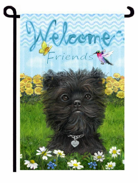 AFFENPINSCHER dog GARDEN FLAG Welcome hummingbird painting boutique quality ❤️ AFFENPINSCHER dog GARDEN FLAG Welcome hummingbird painting boutique quality ❤️