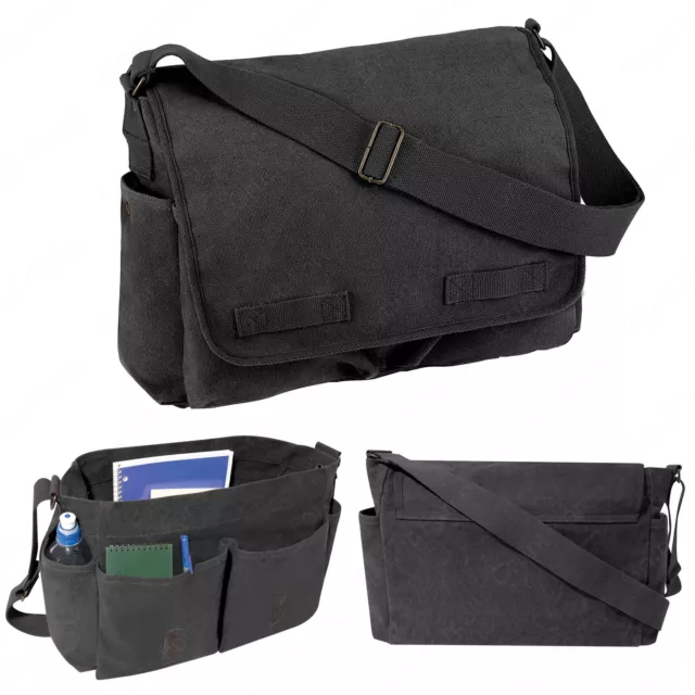 Charcoal Grey Vintage Look Unwashed Canvas Tactical Messenger Bag 15x11x6