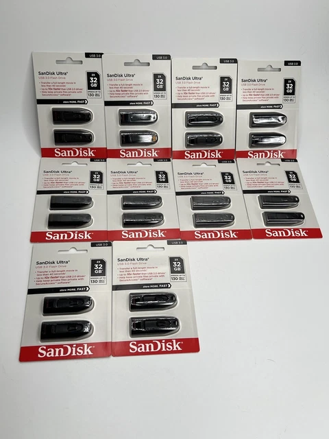 10 Pack of 2 SanDisk Ultra USB Flash Drive, 32GB, 3.0, Read Speed 130mb/s