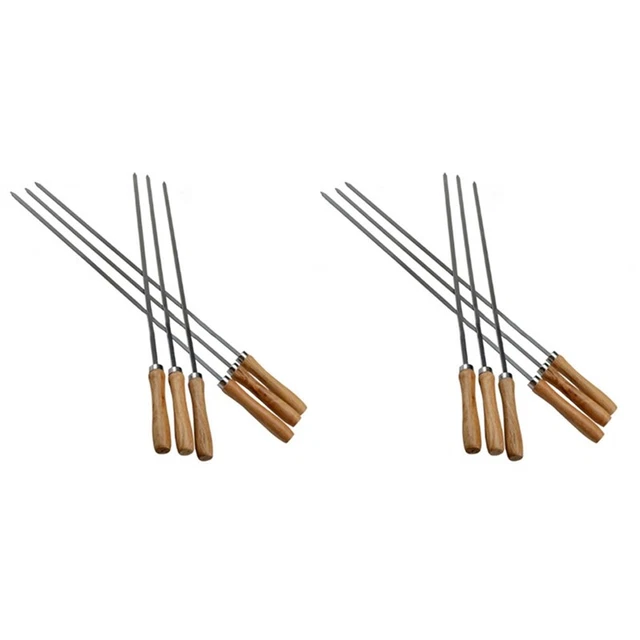 Spiedini Piatti Adana 60cm - Acciaio Inox Con Manico Legno Per Barbecue