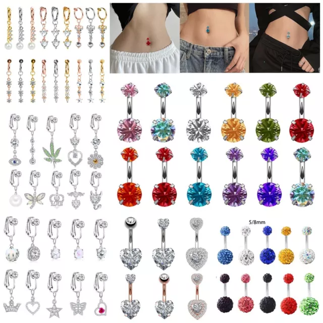 Navel Belly Button Rings Crystal Flower Dangle Bar Barbell Body Piercing Jewelry