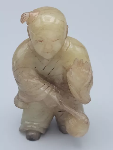 Chinese Natural Hetian White Jade Nephrite Young Boy Carved Statue 2