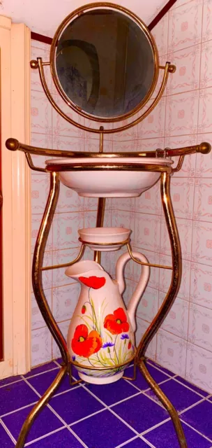 Toeletta da camera - completo in ottone con lavabo antico in ceramica