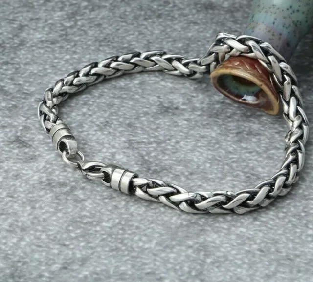 Mens Wheat link sterling silver Bracelet Hallmarked (plain clasp) 2