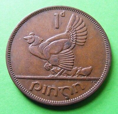 Irish 1963 One Penny Coin Hen And Chickens Celtic Harp Old Ireland Lucky 1d