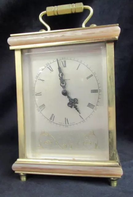 Dominion Carriage Clock Marble Onyx And Brass Quartz Fully Working British Rail