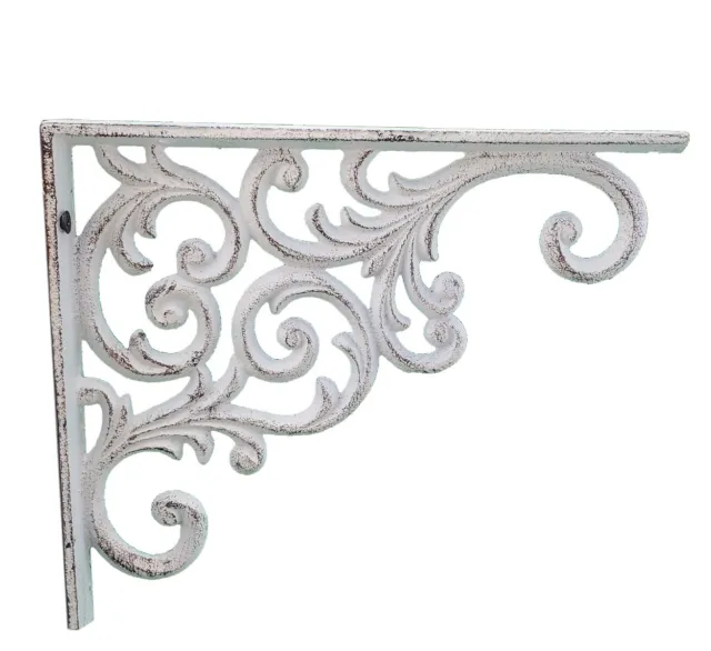 Wall Shelf Bracket Ornate Vine White Cast Iron Brace 9.375" Deep Crafting
