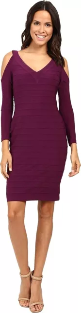 Adrianna Papell 240014 Womens Cold Shoulder Banded Sheath Dress Purple Size 10 2