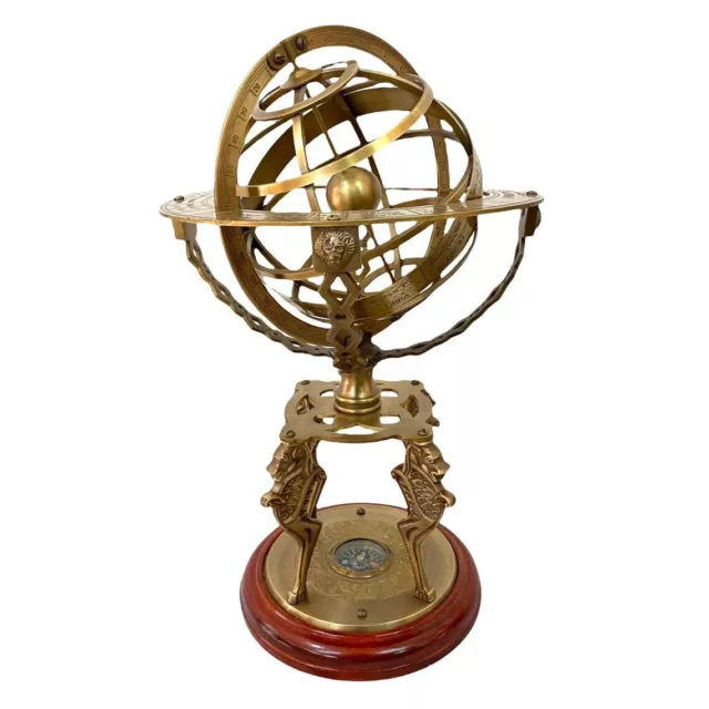 Astrolabe armillaire sphère de 18 pouces, globe en laiton, boussole à base...