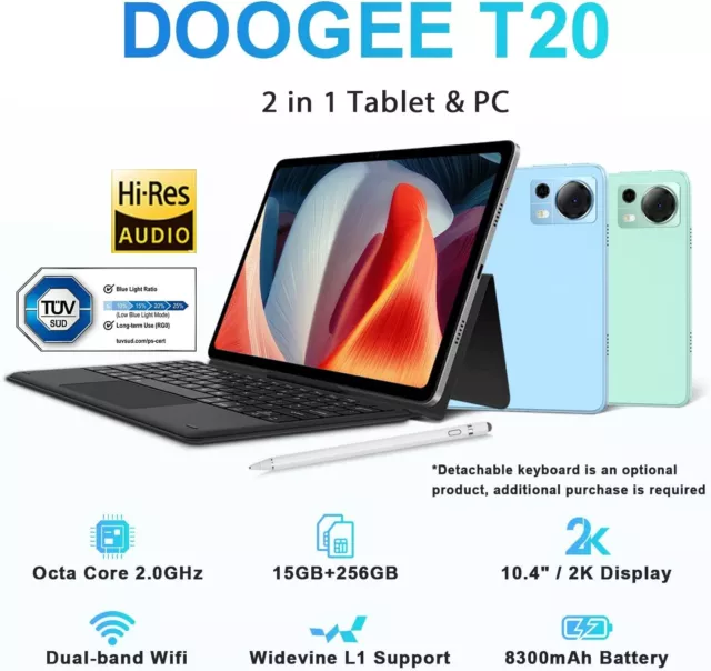 DOOGEE T20 Tablet 10.4" 15GB+256GB/1TB Octa-Core 8300mAh 4G Dual SIM Android PC 2