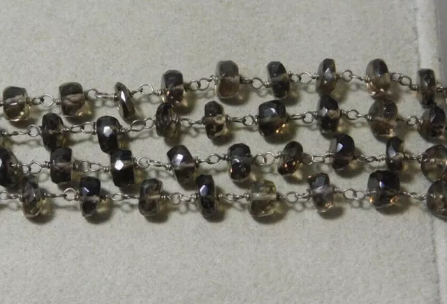 Collier filaire à facettes pierre de quartz fumée brin de perles 36 pouces 9c 85 3