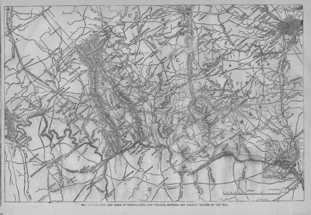 Civil War Map Of Maryland, Virginia 1863 Theatre Of War