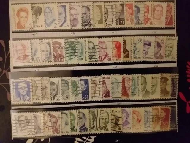 60 USA Famous Americans Series Used Stamps all different off paper see scans