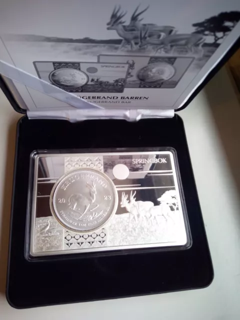 Silbermünze 1OZ 999er Krügerrand 2024 in einem 3OZ Barren mit Silberauflage