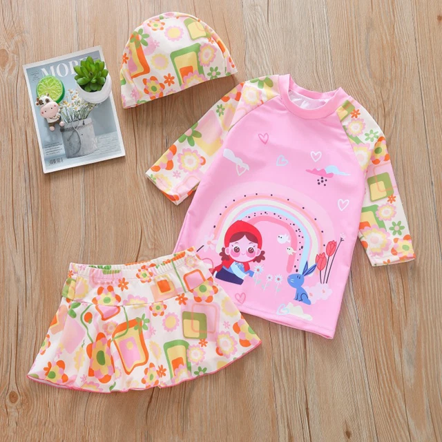 Toddler Baby Girl's 3 Piece Swimsuits Cartoon Prints Beach Bathing Suit Briefs