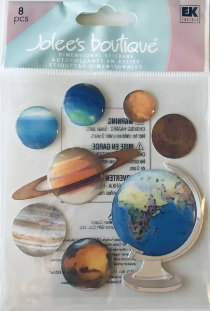 Jolee's Boutique THE GLOBE AND PLANETS  3D Dimensional stickers~ 8 Pieces -BNIP
