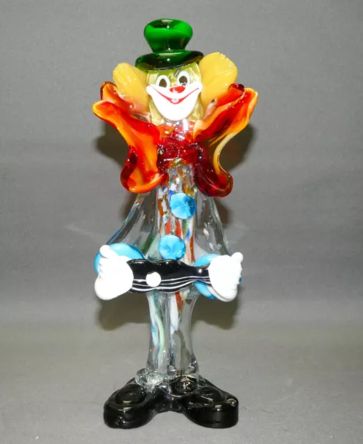 Murano Clown, Zirkus, mundgeblasen, Gitarrenspieler, 26,5 cm