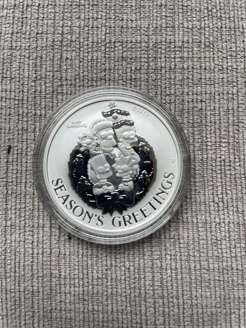 2022 Tuvalu The Simpsons Seasons Greetings 1 Oz .9999 Silver Coin BU In Capsule