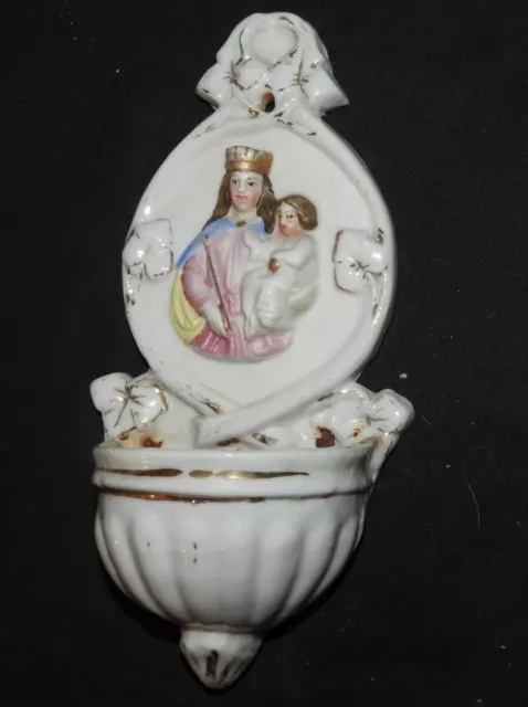 ° Joli bénitier porcelaine XIXème / Old Stoup 19th - Vierge à l'enfant (Paris)