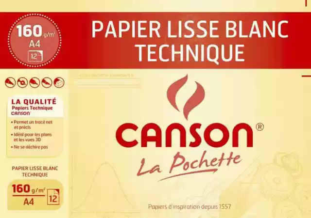 [Ref:37104] CANSON Pochette 12 Feuilles DESSIN TECHNIQUE A4 160G