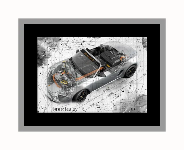 Line Tech Drawing  Porsche Boxster   Cutaway Art Poster Print 2