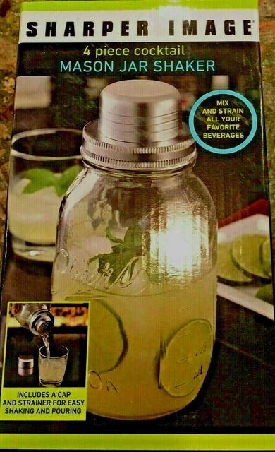 SHARPER IMAGE 4 Pieces Martini Cocktail Shaker Bartender Set Mason Jar NEW