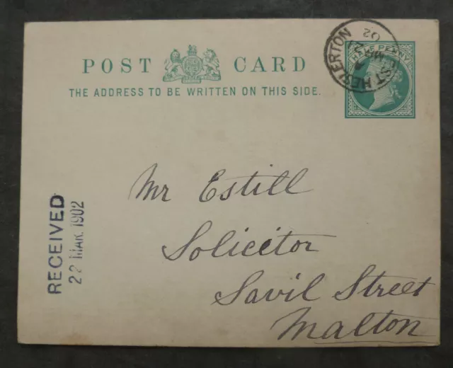 1902, Postcard, East Heslerton,  North Yorkshire, To Malton, North Yorkshire.