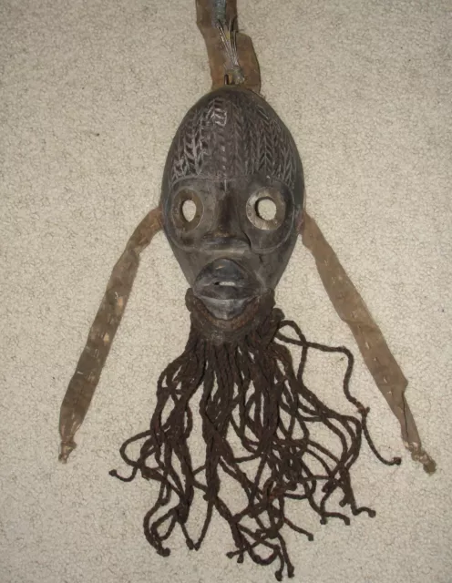 Rare African Headdress Mask Tribal Dan Braid Beard Fine Old Masque Antique Art