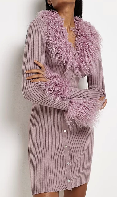 MINI ABITO CARDIGAN IN PELLICCIA SINTETICA VIOLA taglia M (255)