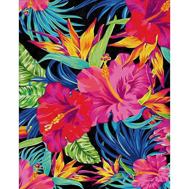 Flowers Leaves Oil Paint By Numbers Kit DIY Frameless Drawing Picture for Adults