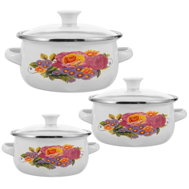 3 piezas caldera chaqueta apilable olla pequeña esmaltada cacerola