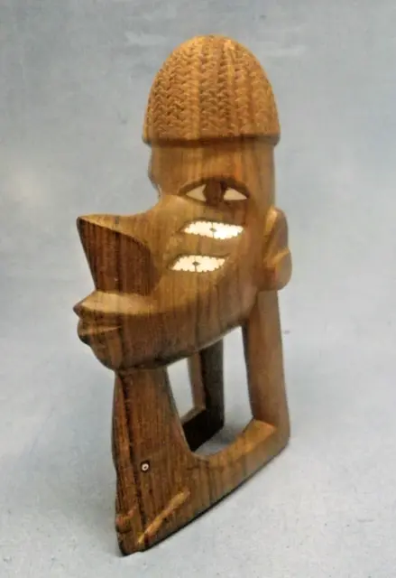 Wooden Wood Carved African Figurine Two Faces 7.5" Tall