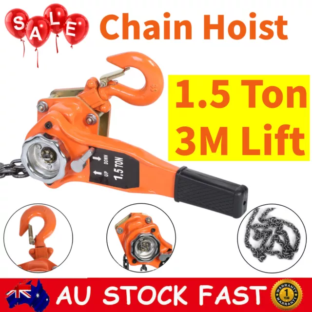 Chain Lever Flexible Hoist 1.5 T Block Capacity Chain Lifting Heavy Duty Hook AU