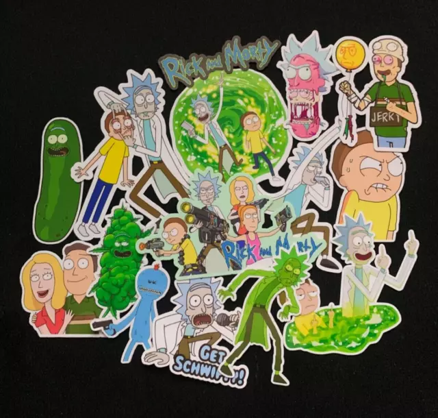 15 Rick and Morty Stickers - Waterproof High quality glossy stickers labels pack