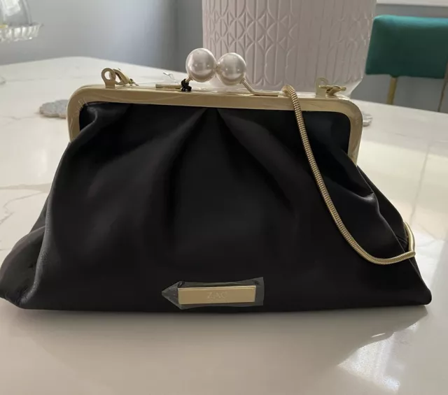 ZAC  Zac Posen Lacey Soft Frame Clutch Handbag Black OS
