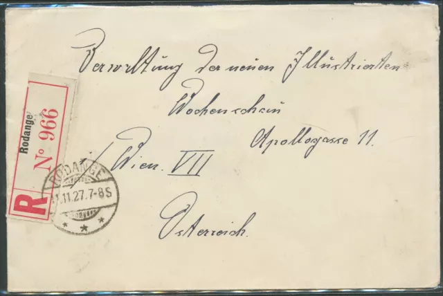 Luxembourg 1927 Rodange Registered To Austria Nice! Bin Price Gb£5.00