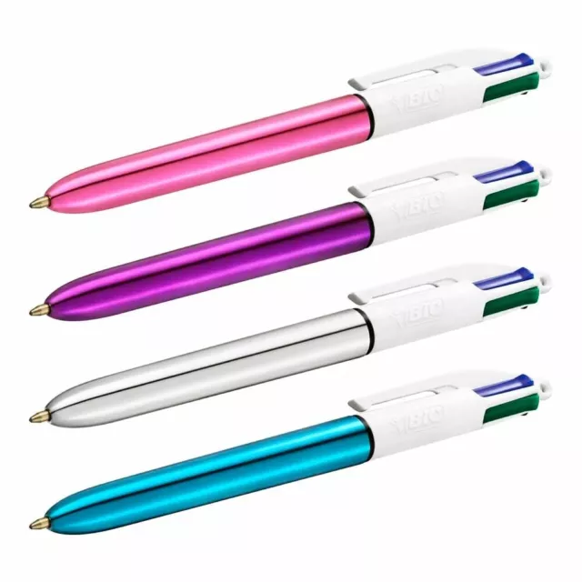 BIC 4 Colours Ballpoint Pens - Original Fluo Grip Pro Shine Fine