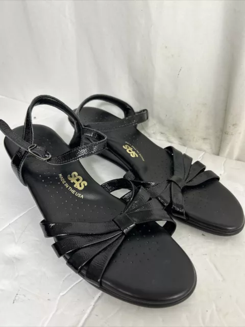 SAS Womens Size 9.5 S Black Strappy Quarter Comfort Open Toe Wedge Sandals