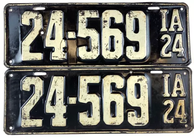Vintage Iowa 1924 Old License Plate Set Crawford Co. Man Cave Decor Collector