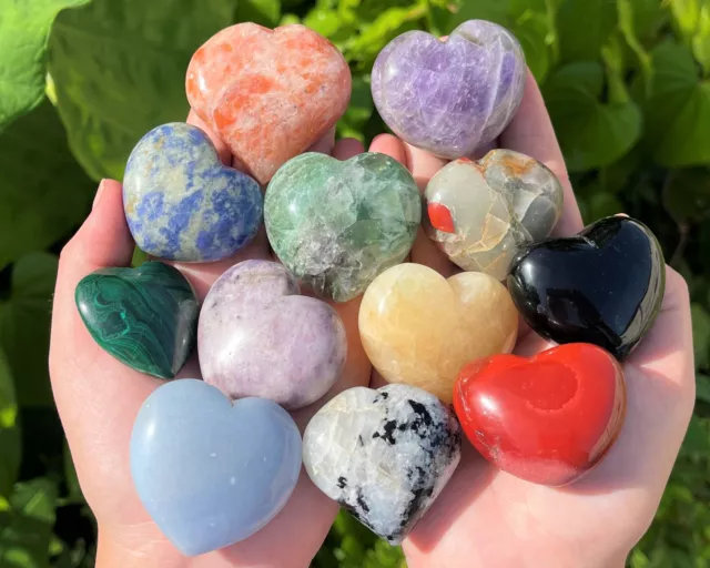 LARGE Gemstone Crystal Hearts 1.5 - 2"  Choose Type (Puffed Heart, Stone Heart)
