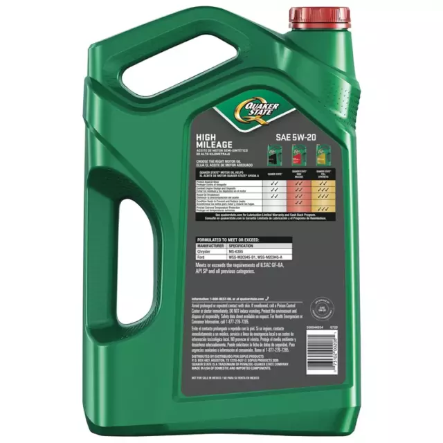 Quaker State High Mileage 5W-20 Synthetic Blend Motor Oil for Vehicles over 75K 2