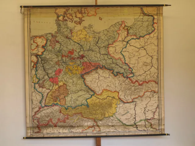Wall Map German Rich 86 5/8x80 11/16in ~ 1927 Vintage Empire Germany
