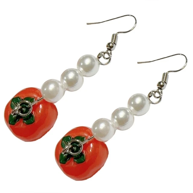 Cute Pearl Persimmon Earrings Fashion Party Jewelry Unique Resin Drop Earrings