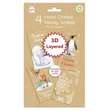 Christmas Hand Crafted Contemporary Money Wallets Pack of 4 by Gift World