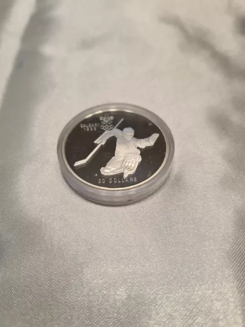 20 Dollar Silber Münze Canada Kanada Olympiade Calgary 1988 Eishockey PP