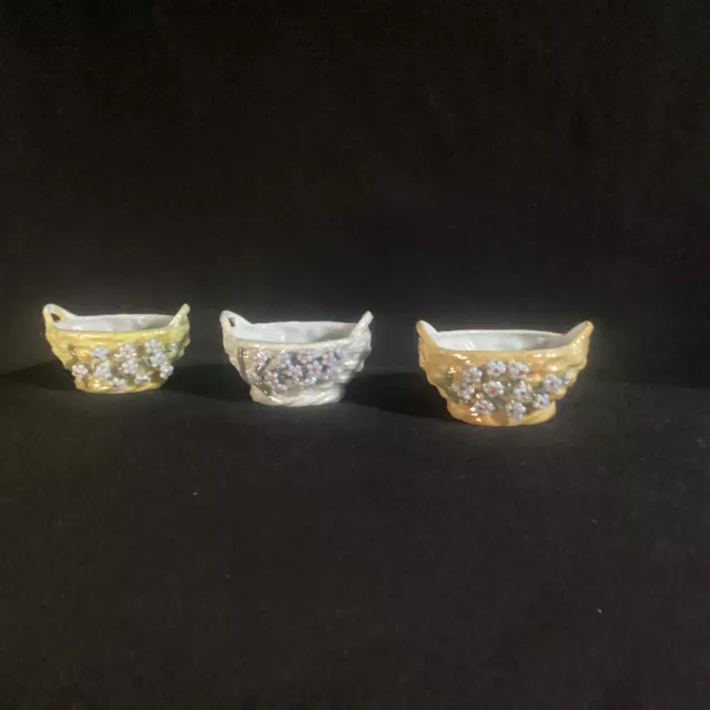 Porcelain Trinket/Ring Baskets With Flowers, Made In Germany - Set Of Three